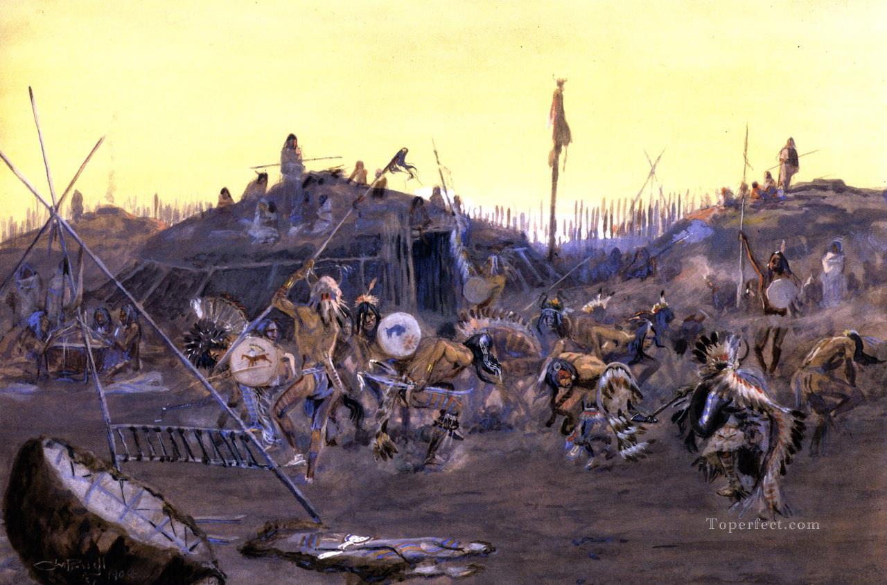 マンダンダンス 1904年 チャールズ・マリオン・ラッセル アメリカ・インディアン油絵